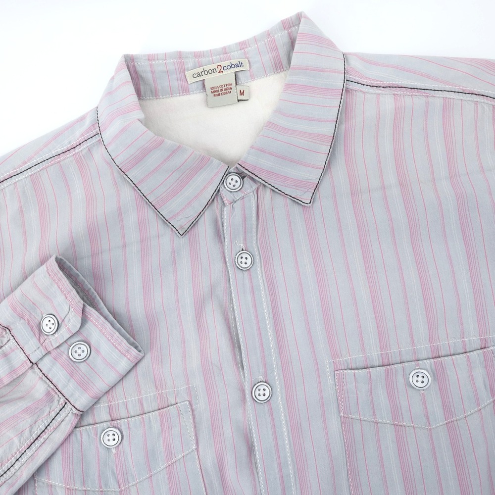 Carbon 2 Cobalt Mens Striped Button Up Shirt Long Sleeve Casual Size M